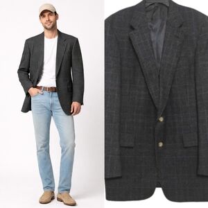 Austin Reed Pure Wool Striped Charcoal Preppy Jacket 40R Old Money Dark Academia